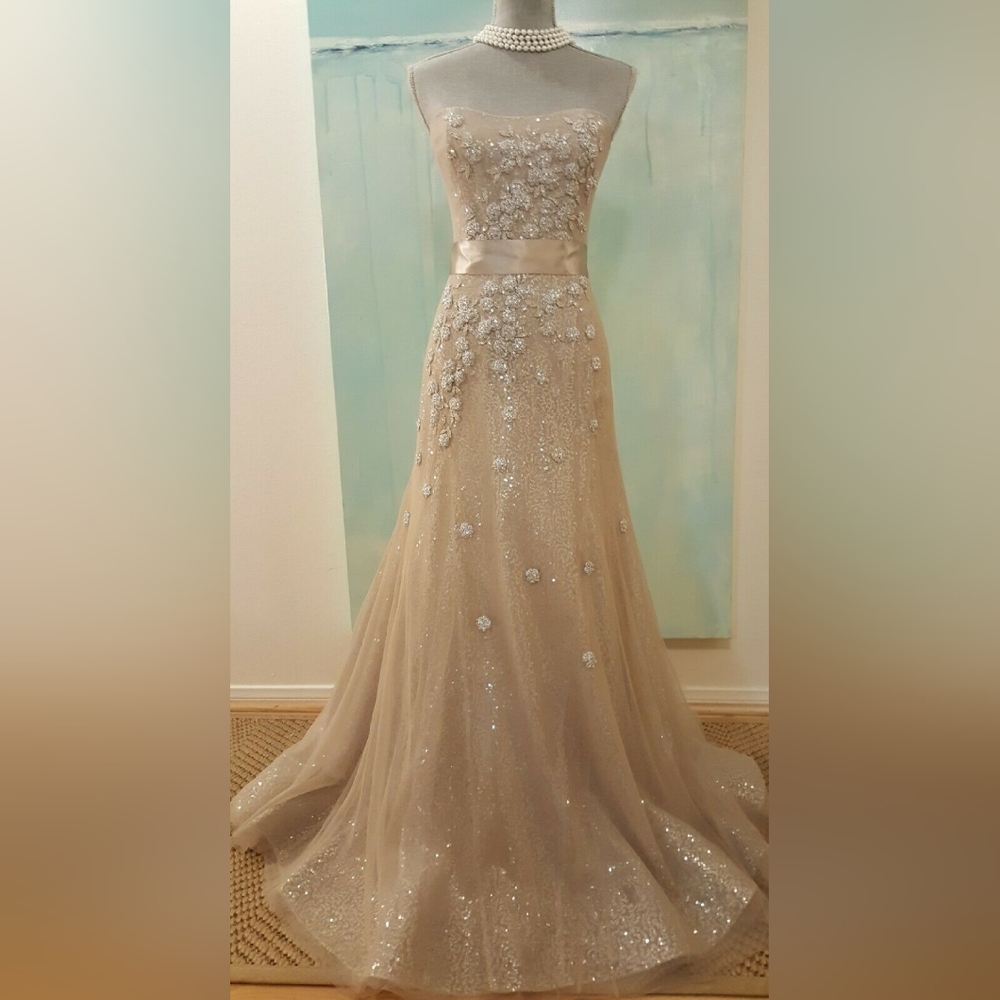 $5,000 LIANCARLO SILK TULLE BLUSH GOLDEN SILVER RUNWAY GOWN 6